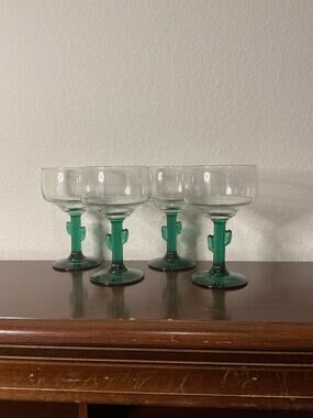 Vintage Libby style Mexican margarita cactus glasses set of 4